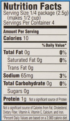 sugar free jello nutrition label